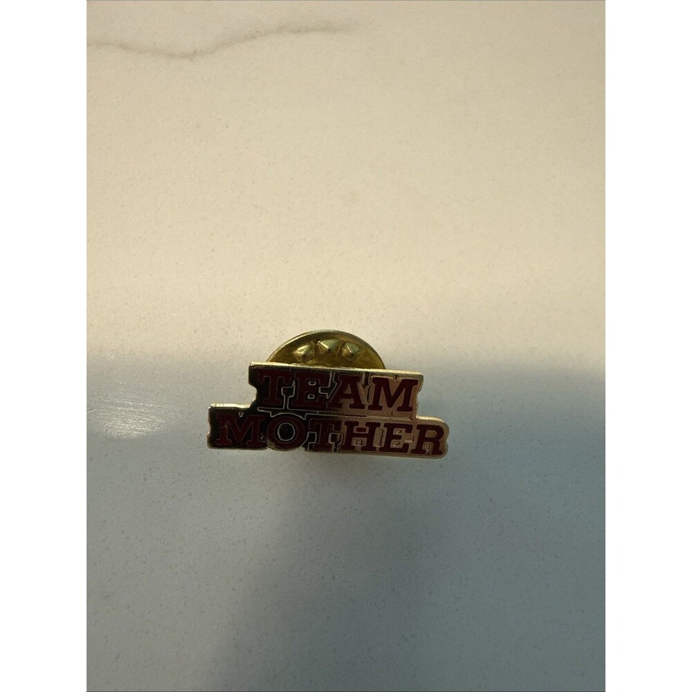 TEAM MOTHER Lapel Pin - Gold Tone Red Letters